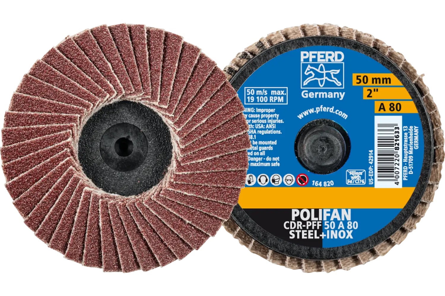 Picture of Pferd Mini Flap Disc, 2" Dia, Type CDR, 80 Grit, Flat, Aluminum oxide